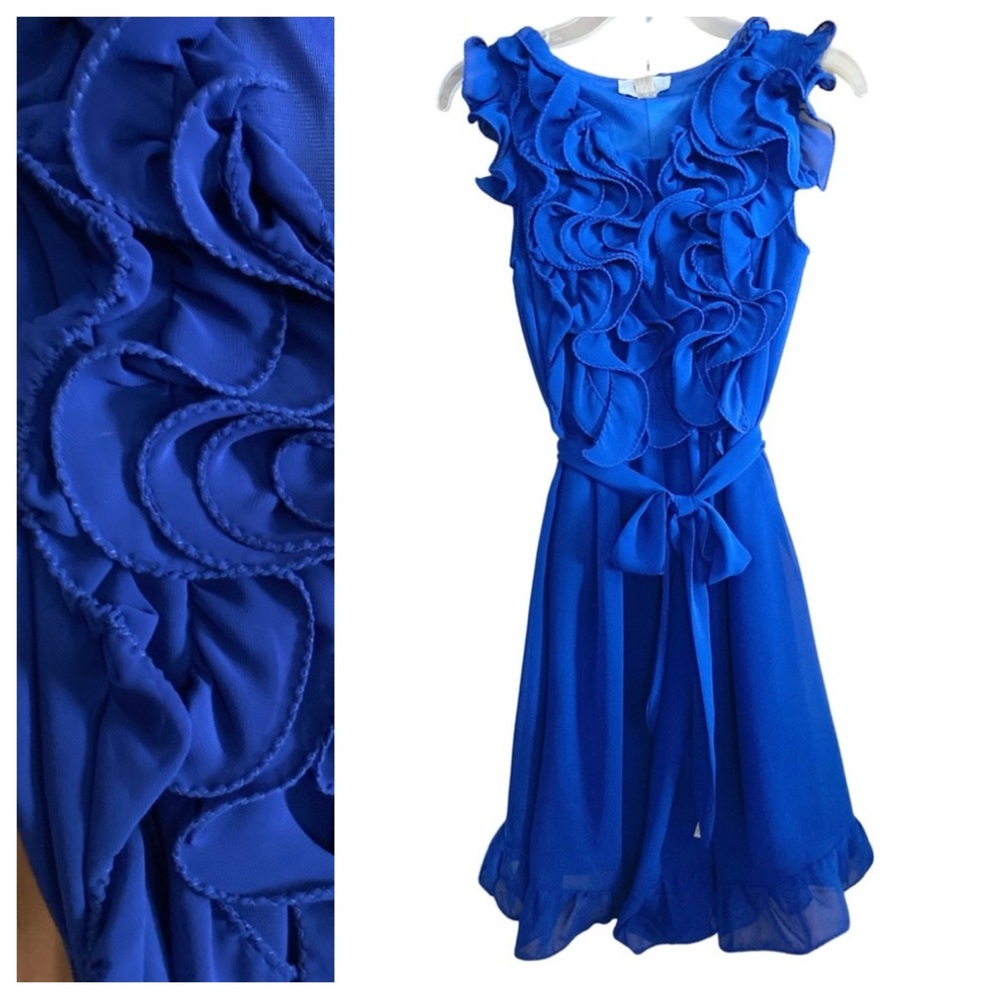 CiCi London Vintage Formal Cobalt Blue Ruffled Sleeveless Cocktail Dress EUC